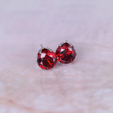 Red Fire Crown Style Platinum Set CZ Stud Earrings