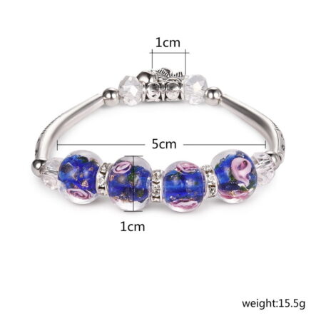 Antique Silvertone glass beaded flower bracelet - Beautiful Blue