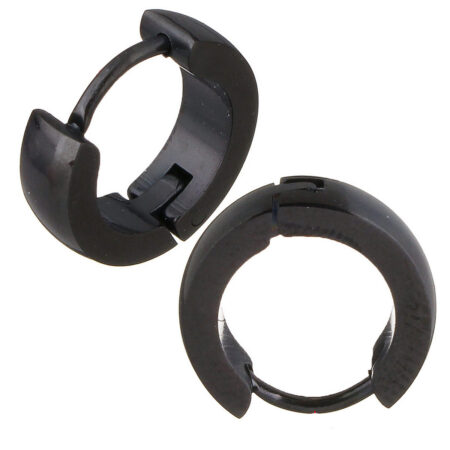 Stainless Steel Huggie Hoop Earrings - Approx 10mm hoop - Black tone