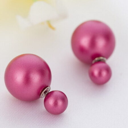 Wine Matt Red - Double Pearl Stud Earrings
