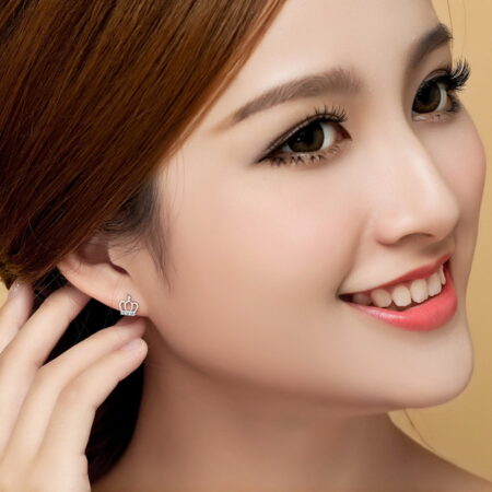 Dainty Silvertone Royal Crown Push Back Stud Earrings