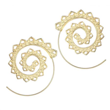 Ethnic Tibetan Swirl Bohemia Push Through Earrings - Gold