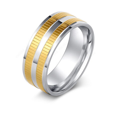 Stunning Stainless Steel Designer Double Band Ring - Size8