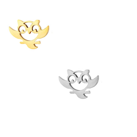 Small Gold | Silver Coloured Cute Owl Ear Studs For Women - 2 Pairs