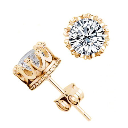 Crown Style Gold Set CZ Stud Earrings - Virgin Snow