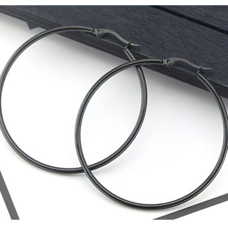 Stainless Steel 40mm Black Hoop Earrings for Men and Women