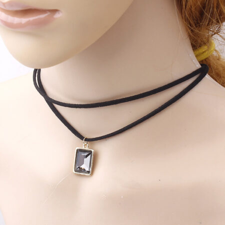 Punk Leather Choker Necklace Rock Bell Pendant Necklace - Light Black