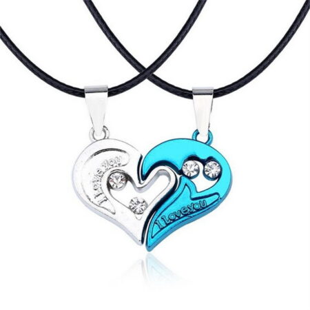 Cute Couples "I Love You" Twin Pendant Necklace - Blue