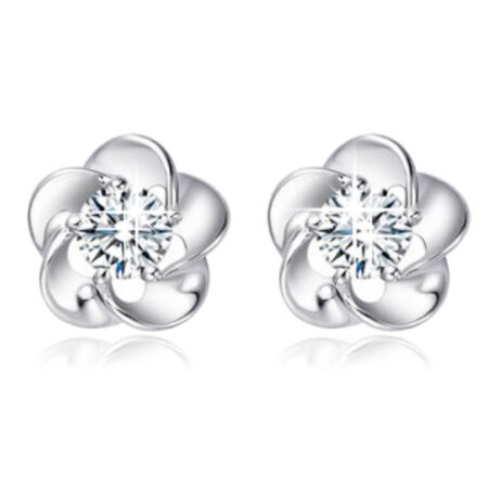 Rose Flower Shaped Crystal Stud Earrings - Crystal
