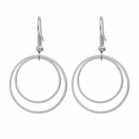 Dangling Double Layered Hoop Hook Earrings - Approx 25mm Drop - Silver