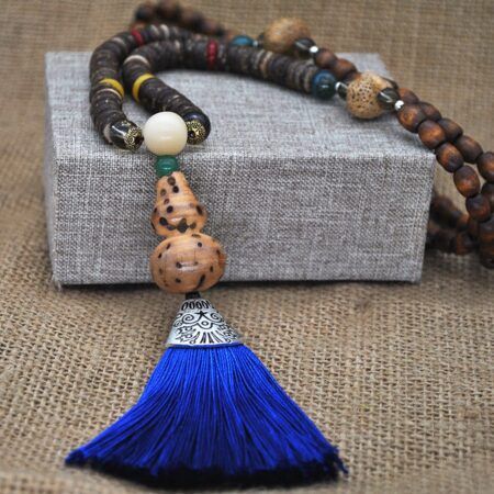 Wood Sweater Chain Necklace, with Waxed Cotton Cord & Bodhi & Jade & Cotton Cord & Zinc Alloy, plated, for woman, 120mm, Length:Approx 31.4 Inch, Sold By Strand
