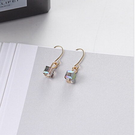 Clear Amethyst Mini Small Square Sugar Drop EarringsClear