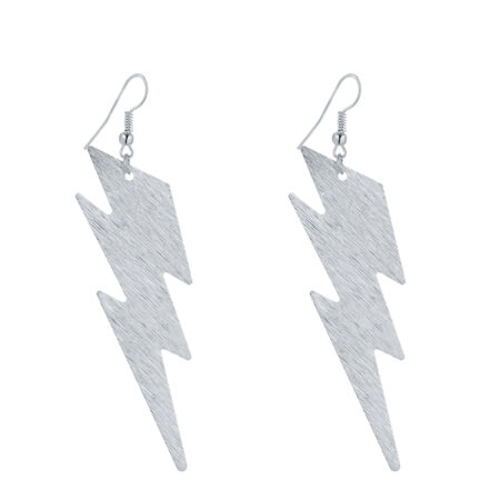 Dangle Lightning Bolt Hook Earrings - Statement Size Approx 92mm Drop - Silver