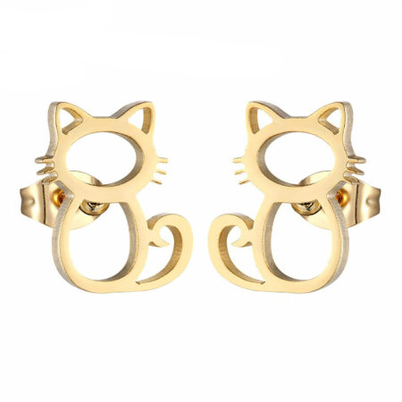Small Gold Dangle Cute Cat Ear Studs For Women
