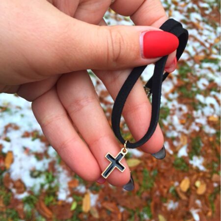 Gothic Short Choker Necklace - Black Cross
