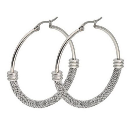 Stainless Steel Mesh Hoop Style Earrings - Approx 60mm Diameter - Silver tone