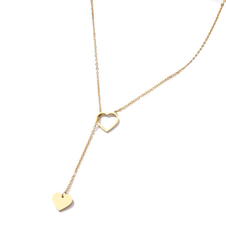 Stainless Steel Forever Love Heart Push Through Pendant Womens Necklace -Gold