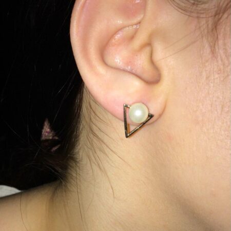 Pearl Triangle Stud Earrings - GOLD