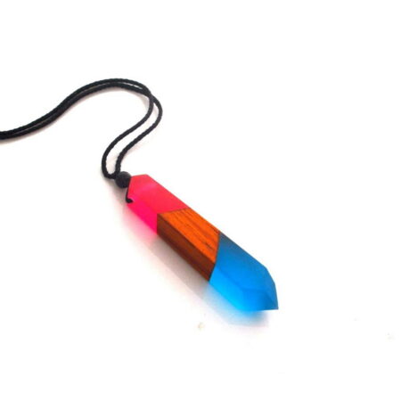Natural Wood & Resin Colorful Pendant Necklace with Woven Rope Cord - Geyser