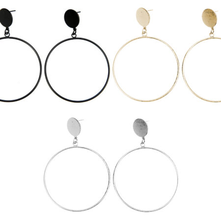 3 Pack Environmental Alloy Hoop earrings - Gold / Silver / Black - 70mm Drop
