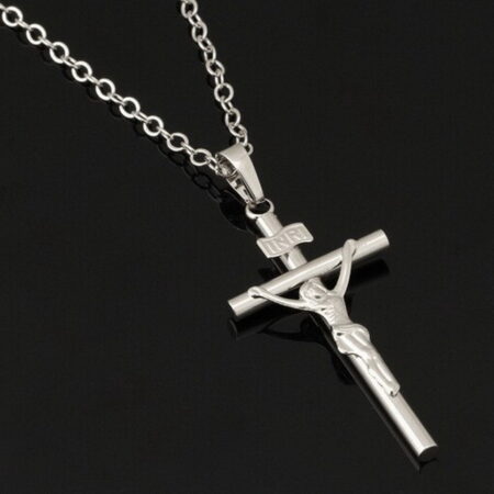 Silvertone Crucifix Cross pendant necklace