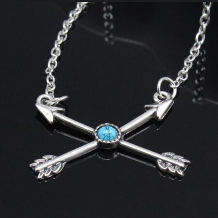 Retro Cupids Double Arrow Cross Turquoise Pendant Necklace