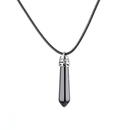 Natural Quartz Pendant Stone Hexagonal Pillar Pendant Necklace - Black