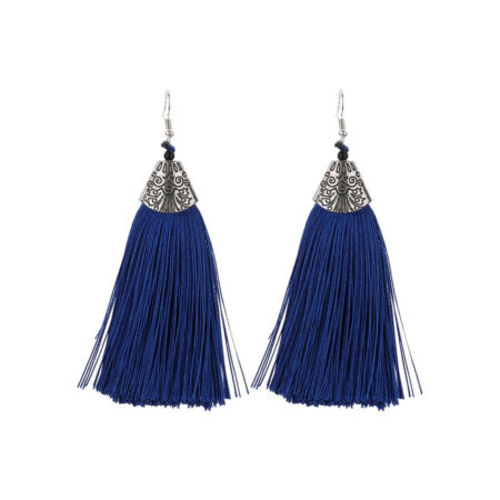 Vintage Fashion Bohemian Tassel Drop Hook Earrings with an Approx 80mm - Blue