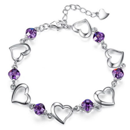 Delicate Purple Love Heart Charm Bracelet - 16+4.0 cm(extend)