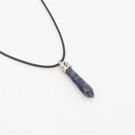 Natural Quartz Pendant Stone Hexagonal Pillar Pendant Necklace - PURPLE