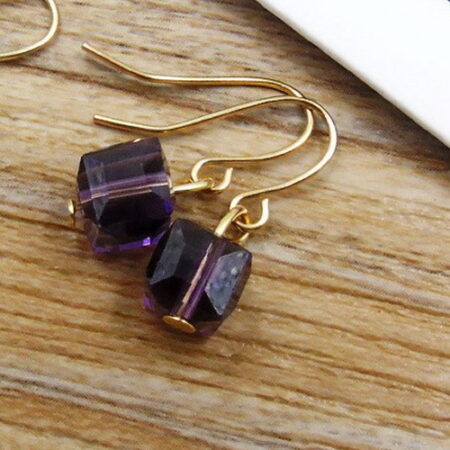 Purple Amethyst Mini Small Square Sugar Drop Earrings