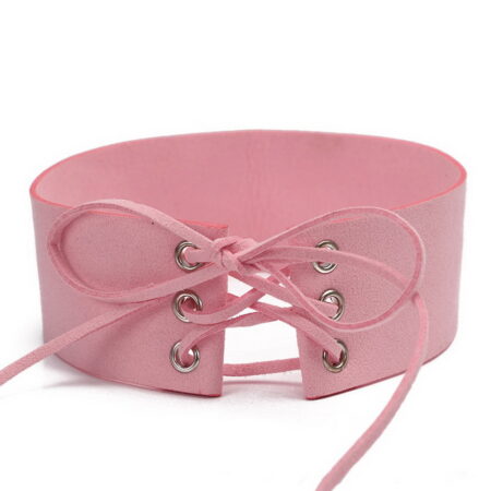 Faux Suede/Leather Tie Up 40mm Wide Open Choker Tie Necklace Strap - Sexy Pink