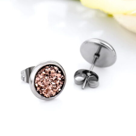 Stunning Small Circle Push back Rhinestone Crystal Sparkling Studs Pink