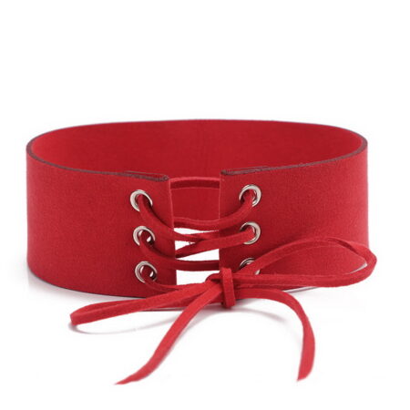 Faux Suede/Leather Tie Up 40mm Wide Open Choker Tie Necklace Strap - Lovers Red
