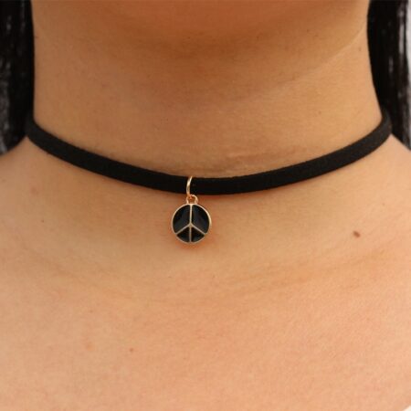 Gothic Short Choker Necklace - Peace Sign
