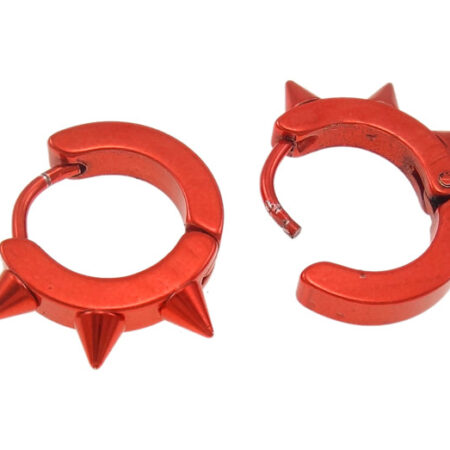 Stainless Steel Punk Huggie Stud Earrings - Approx 10mm diameter - Ravishing Red