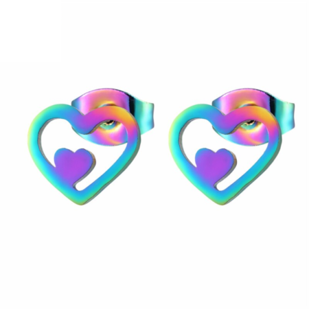 Mini Stainless Steel Rainbow Love Stud Earrings