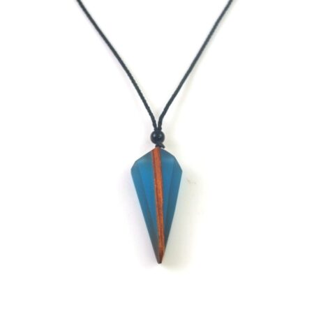 Natural Wood & Resin Colorful Pendant Necklace with Woven Rope Cord - Bluetiful