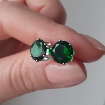 Emerald Green Crown Style Platinum Set CZ Stud Earrings