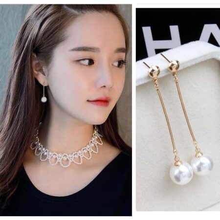 Imitation Pearl Long Dangle Earrings