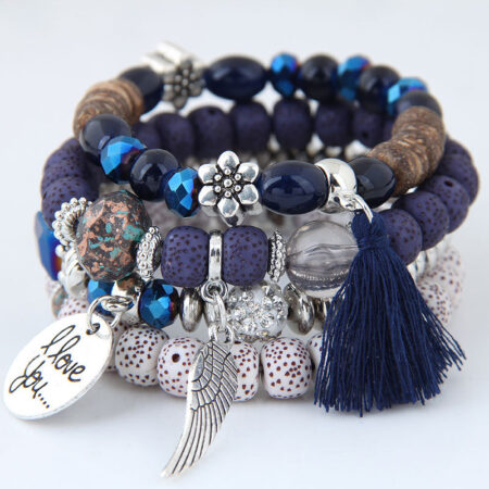 Stunning Boho 'I Love You' 4 piece Bracelet Set -Black Tassel
