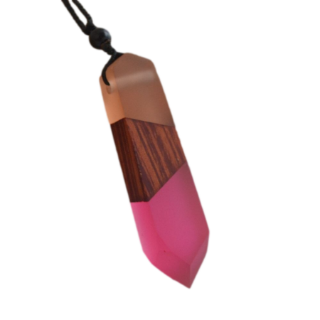 Natural Wood & Resin Colorful Pendant Necklace with Woven Rope Cord - Sugar Dad