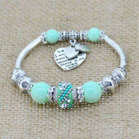 Love Heart Charm Bracelet - Tea Green