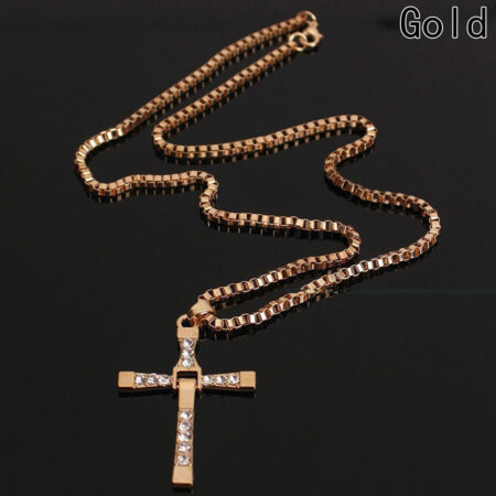 CZ Studded Cross pendant Gold tone