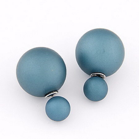 Metalic blue / Grey- Double Pearl Stud Earrings