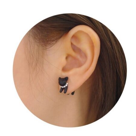 3D Cat Pearl Stud Earrings - pair
