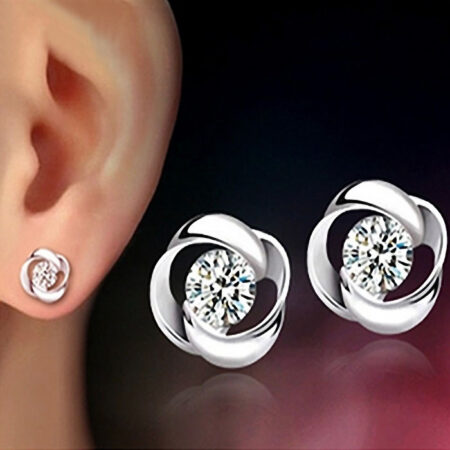 Silver Crystal Shiny Ear Stud Earrings