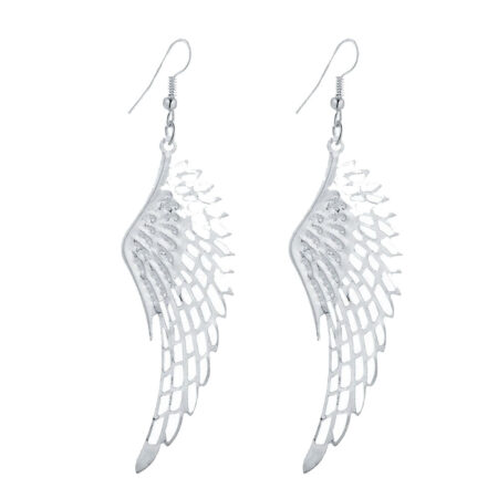 Dangle Angel Wing Drop Hook Earrings - Statement Size Approx 90 mm Drop - Silver