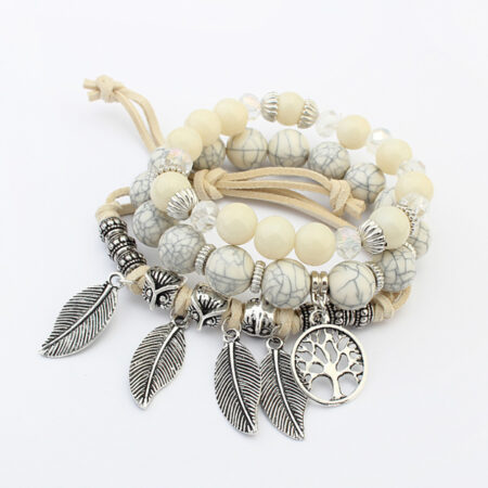 Affordable Boho 'Tree of Life' 3 piece Bracelet Set - Stunning White