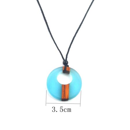 Natural Wood & Resin Colorful Pendant Necklace with Woven Rope Cord - Bluetiful